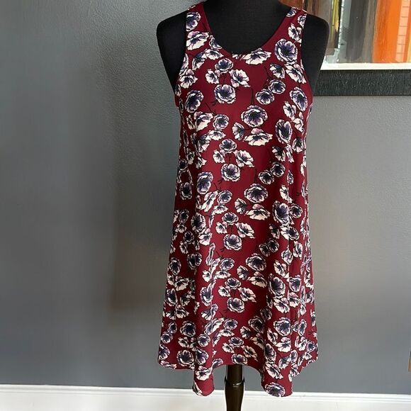 alya burgundy floral print silky crepe racerback sleeveless lined midi dress NWT - Picture 1 of 5